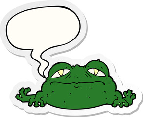 cartoon ugly frog and speech bubble sticker