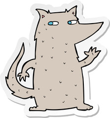 sticker of a cartoon wolf waving