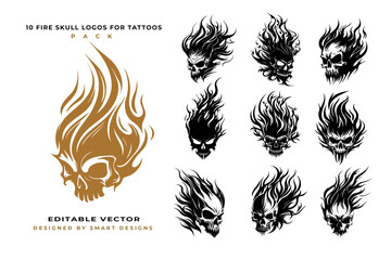 Fire Skull Logos for Tattoos Pack x10
