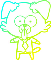 cold gradient line drawing cartoon dog with tongue sticking out