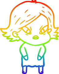rainbow gradient line drawing cartoon stressed woman