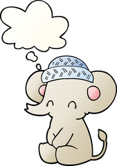 cartoon cute elephant and thought bubble in smooth gradient style