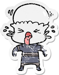 distressed sticker of a weird cartoon alien