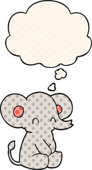 cute cartoon elephant and thought bubble in comic book style