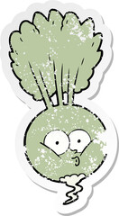distressed sticker of a cartoon vegetable