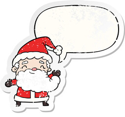 cartoon santa claus and speech bubble distressed sticker