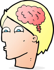 cartoon head with brain symbol