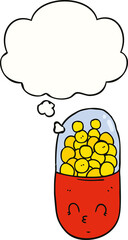 cartoon pill and thought bubble