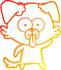 warm gradient line drawing cartoon dog with tongue sticking out