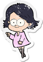 distressed sticker of a happy cartoon girl