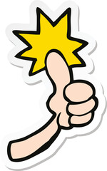 sticker of a cartoon thumbs up sign