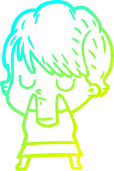 cold gradient line drawing cartoon woman