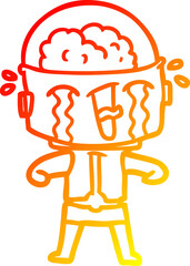 warm gradient line drawing cartoon crying robot