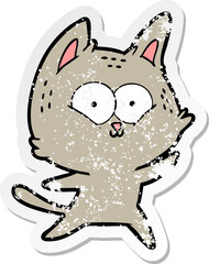 distressed sticker of a cartoon cat