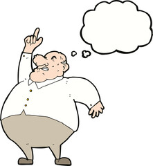 cartoon big fat boss with thought bubble
