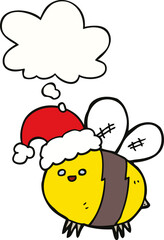 cute cartoon bee wearing christmas hat and thought bubble