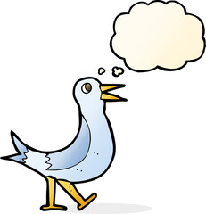 cartoon walking bird with thought bubble