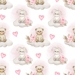 Seamless pattern with cute animals. - 586672724