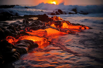Lava flows into the sea