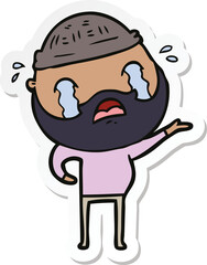 sticker of a cartoon bearded man crying