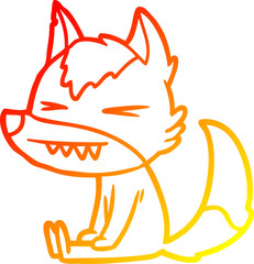 warm gradient line drawing angry wolf cartoon