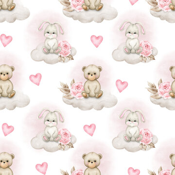 Seamless pattern with cute animals.
