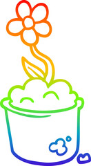 rainbow gradient line drawing cartoon flower pot