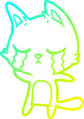cold gradient line drawing crying cartoon cat