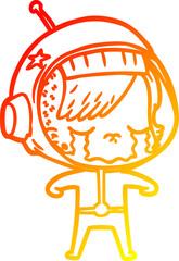 warm gradient line drawing cartoon crying astronaut girl