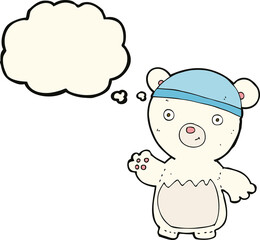 cartoon polar bear wearing hat with thought bubble