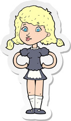 sticker of a cartoon happy waitress woman
