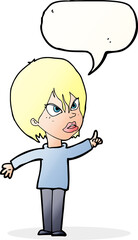 cartoon woman arguing with speech bubble