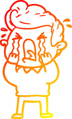 warm gradient line drawing cartoon crying man