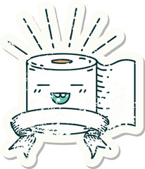grunge sticker of tattoo style toilet paper character