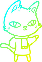 cold gradient line drawing cartoon cat staring