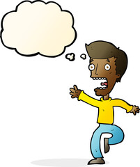 cartoon terrified man with thought bubble