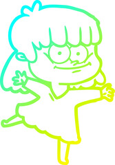 cold gradient line drawing cartoon smiling woman