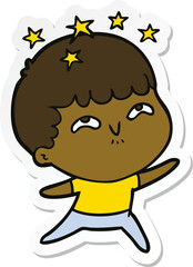 sticker of a cartoon amazed boy