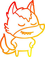 warm gradient line drawing friendly cartoon wolf