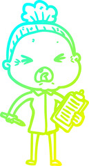 cold gradient line drawing cartoon angry old woman