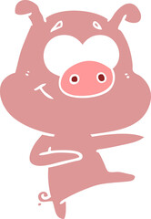 flat color style cartoon pig pointing