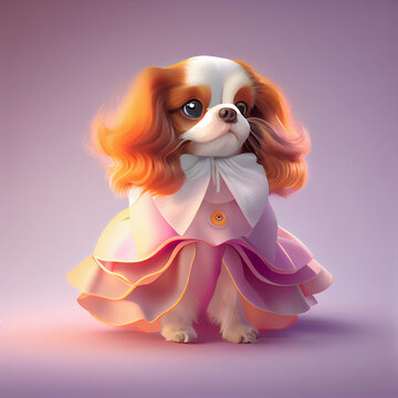 Cavalier king charles spaniel dog, dog animal dresses in fashion style generative ai