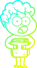 cold gradient line drawing cartoon man gasping in surprise