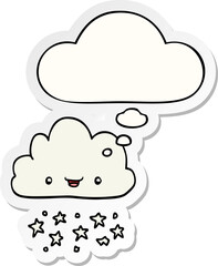 cartoon storm cloud and thought bubble as a printed sticker