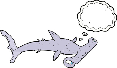 cartoon hammerhead shark with thought bubble