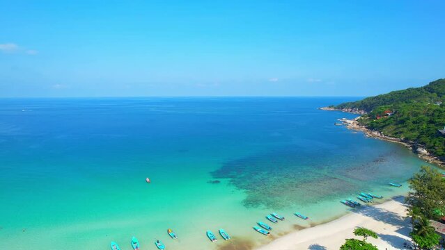 Breathtaking destination that offers a perfect blend of adventure and relaxation, and a view from an aerial drone only enhances the beauty of this tropical paradise. (Haad Rin, Koh Phangan, Thailand)

