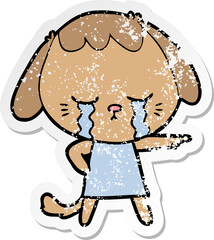 distressed sticker of a cartoon crying dog