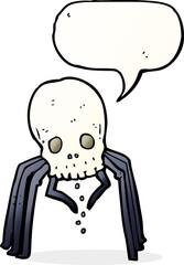 cartoon spooky skull spider with speech bubble