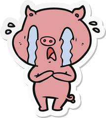 sticker of a crying pig cartoon