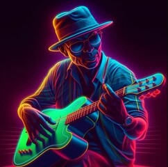 Obraz premium guitar player in action, generative AI.